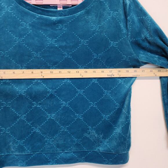 Juicy Couture Velour Track Pajama Set Size S Allover Logo Teal Turquoise Y2K - Picture 6 of 13